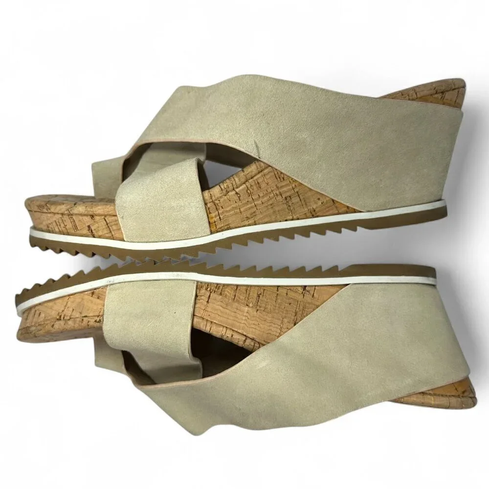 DONALD PLINER Women's Sisu Wedge Suede Sandal, Beige, US 7.5, NWOB